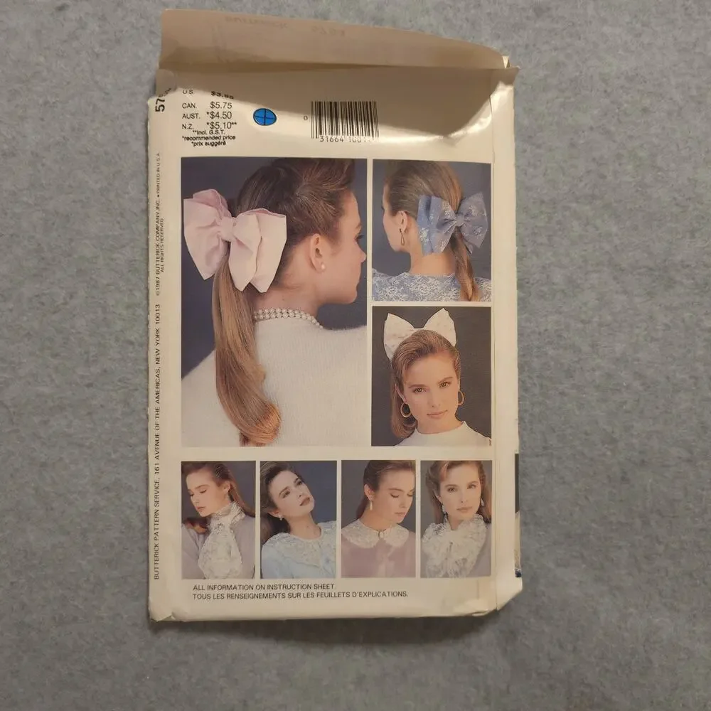 Butterick 5754 Misses Collars Cuffs Bows‎ Pattern Uncut Vintage 12 Styles